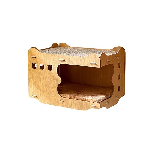 Large Cat Scratcher Cardboard Cat House Lounge Bed with Cat Scratching Board and Observation Hole, Durable Board Pads Prevent Furniture Damage – Scratching House for Cats by MaxcGear