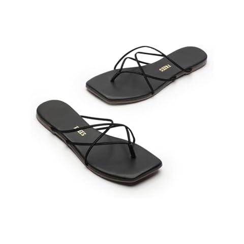 TKEES® Square Toe Elle Flat Sandals for Women – Bovine Leather Upper and Midsole – Open Silhouette Black 8 B - Medium Cover
