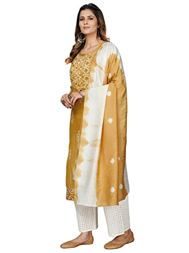 Image of Vbuyz Women's Printed & Embroidered Straight Cotton Stitched Kurta With Dupatta