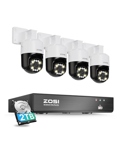 ZOSI Kit Sorveglianza 8CH 5MP Con DVR E Telecamera PTZ 2MP - Visione A 360°, Rilevamento Persona/Veicolo, Audio, HDD 1TB