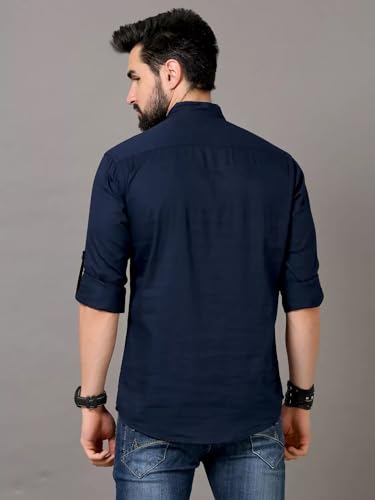 Image of DEEMOON Men's Cotton Blend Full Sleeve Short Kurta with Mandarin Collar Crafted from a Premium Cotton Blend