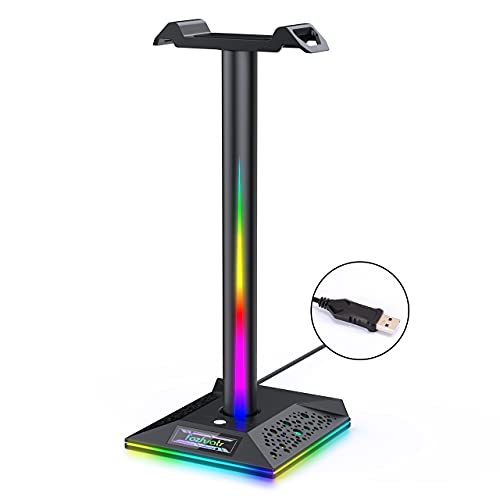 FOZHUATR Soporte para Auriculares RGB, Soporte para Auriculares, Soporte Estable para Auriculares con 2 Puertos USB y AUX de 3,5 mm, Soporte para Auriculares de Escritorio Soporte