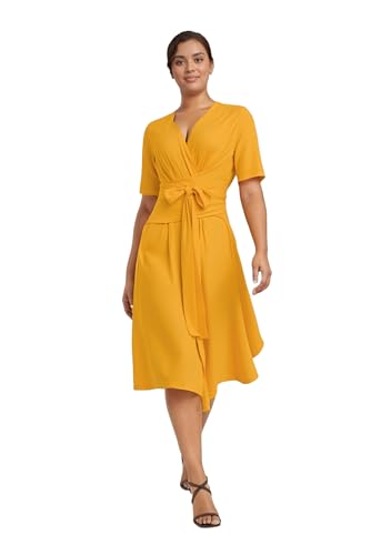 Image of Comfortable Dresses for Women Stretchy Flattering Fit Wrap Dress V Neck Short Sleeve Tie Waist Daily Wear Work Vacation