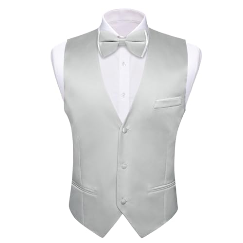 Image of Barry.Wang Mens Suit Vest Bow Tie Set 4PCS Formal V-neck Slim Fit Casual Solid Color Waistcoat Wedding Party Tuxedo