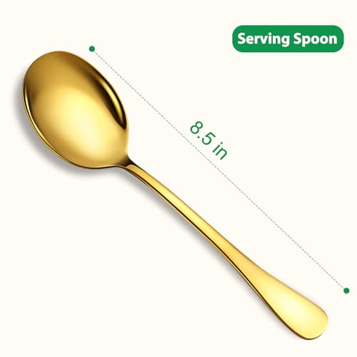 Gold Serving Spoons Set, 4 Pieces Stainless Steel, 8.5-Inch Dishwasher Safe for Parties/Kitchen/Buffet