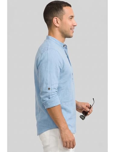 Image of DEEMOON Men's Cotton Blend Solid Regular Fit Full Sleeve Short Kurta | Men's Trendy Short Kurta
