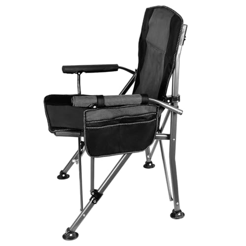 Image of Heavy Duty Folding Camping Chair Supports 400 LBS, Hard Arm Portable Outdoor Chair with Cup Holder & Storage Bag, Foldable Collapsible for Camp, Picnic, Lawn, Fishing, Grey