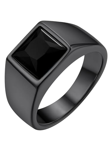 Chevaliere Noir Plaque Acier 67 Inoxydable Homme Bague Pierre Noir Petit Anneau Zircon Bagues Garcon Zirconium Bijoux Pouce Index Annulaire