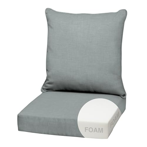 Image of Arden Outdoor Foam Deep Seat Cushion Set, 22x24, Premium High-Density Foam, Never Flattens, Weather-Proof for Patio Chair Sofa Couch, Stone Grey Leala