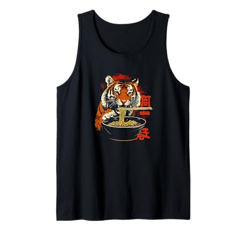 Tigre disfrutando de ramen con palillos Camiseta sin Mangas