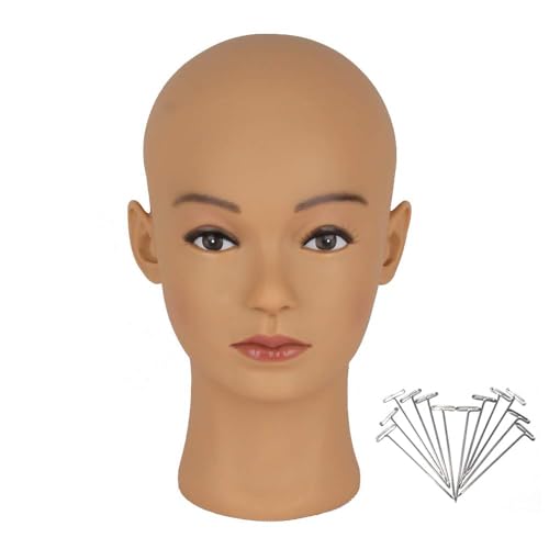 HAIR WAY Bald Mannequin Head Female Professional Cosmetology Head Make up Doll Head for Wig Making, Displaying, Eyeglasses, Hair with T-pins (Light Brown)