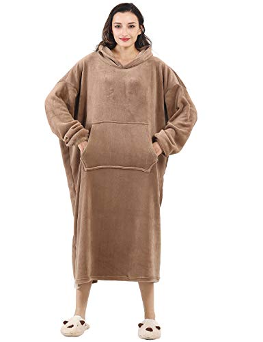 AOLIGE Fleece Wearable Winter Blanket Hoodie with Sleeves Soft Plush Warm Sweatshirt