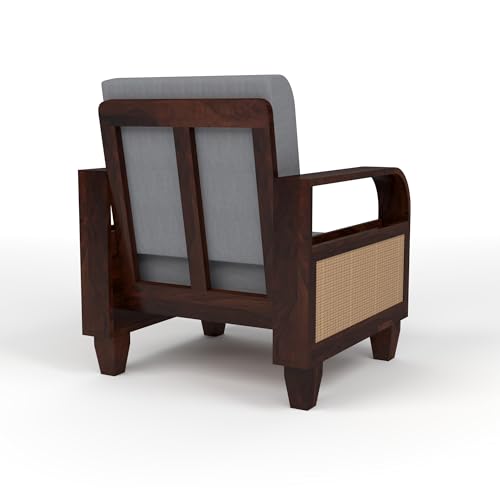 Image of KINGS HOME FURNITURE Sheesham Wooden 4 Seater Sofa for Living Room | Solid Wood Sofa with Rattan Cane Side Rack | Rosewood Sofa Set for Home & Office | Lounge (Walnut, 4 Seater)