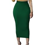 Lrady Women's Solid Basic Below Knee Stretchy Pencil Skirt Dark Green Large