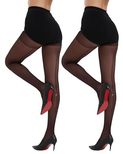 Citystl 2 Pairs Back Seam Pantyhose for Women 20D Sheer Tights With Line Down Back with Reinforced Toes3