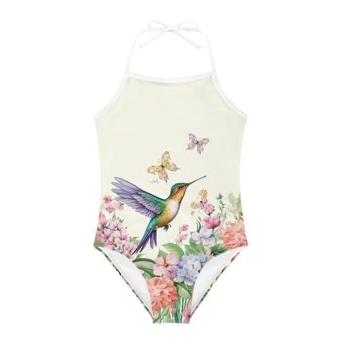 Image of Cute Backless One Piece Swimsuits for Girls Adjustable Halter Strap Bathing Suit Beach Swimwear for Girls