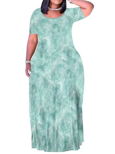 Image of PinkPatty Plus Size Dress for Women Casual Crew Neck Short Sleeve Maxi Dress Oversized Summer Beach Dresses with Pockets