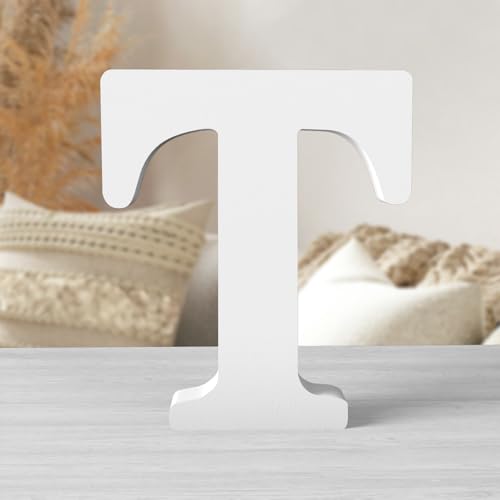 Zaruatu 8 Inch White Wood Letters Unfinished Wood Letters for Wall Decor Decorative Standing Letters White Block Letters for wall Decoration for Craft Home Party Projects (T)