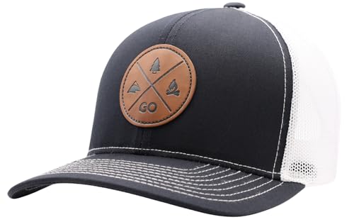 Image of LINDO Trucker Hat [ GO Outdoors Design ] for Men and Women: Mid Profile Cap with Breathable Mesh Back and Adjustable Snap