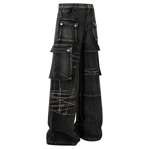Pantalon jean cargo vintage baggy Y2k homme coupe ample large streetwear en denim bleu