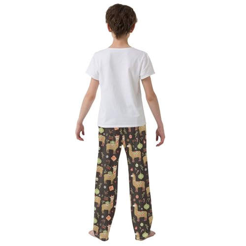 ZZXXB Xmas Ethnic Llama Boys Long Pants Soft Trousers Elastic Waist Kids Lounge Bottoms with Pockets S-XL3