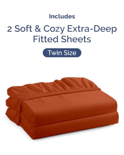 Image of CGK Linens 2 Pack Extra Deep Twin Fitted Sheets - Terracotta