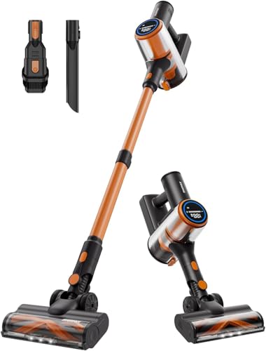 momax Vacuum Cleaner for Home – Cordless Stick Vacuum with Powerful Suction, Rechargeable, Lightweight, 45 Mins Runtime for Carpet, Hard Floors, Pet Hair, Cat Litter (Orange & Black)