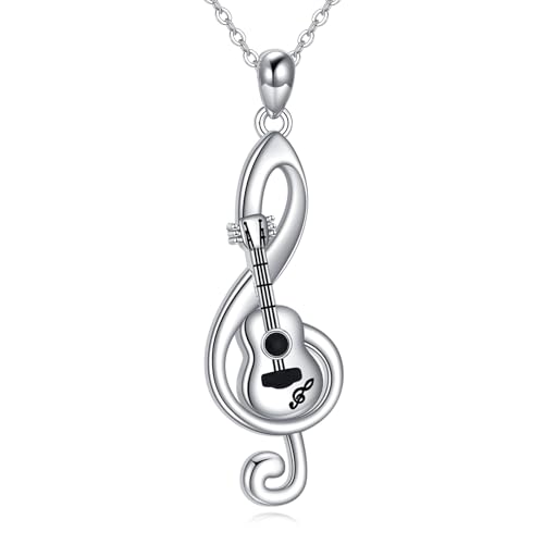 YAFEINI Chaîne notes de musique en argent sterling 925 avec pendentif guitare - Cadeau pour femme