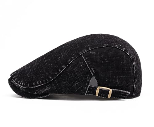 Image of Quanhaigou Unisex Denim Newsboy Hats Flat Ivy Gatsby Cabbie Driving Berets Hat Cotton Dad Cap for Men Women