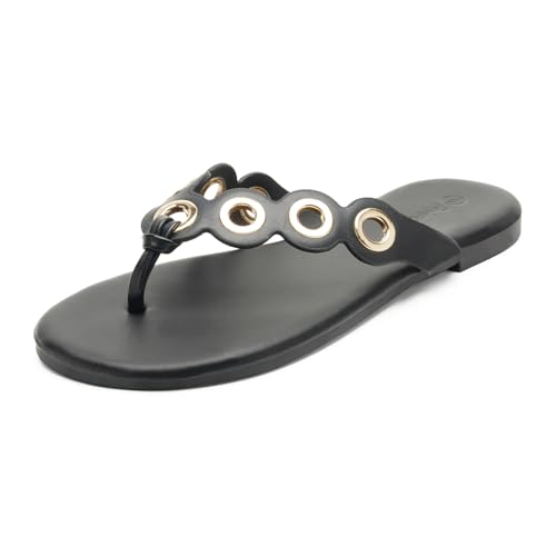 FUNKYMONKEY Women's Circular Rivets Flip Flops Summer Slip On Fashion Thong Sandals for 2025