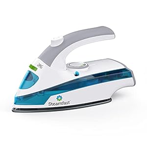 Steamfast SF-710 Mini Steam Iron, Non-Stick Sole Plate, Foldable Handle, 45 Second Heat Up Time, Cord Storage, Portable, 6-Foot Power Cord, Chemical-Free Steam Power, White