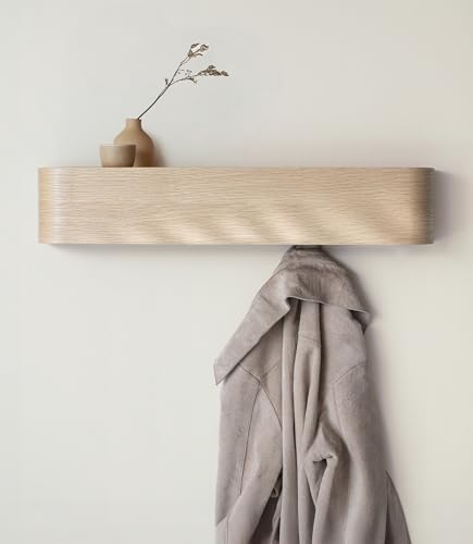 Kazai. Porte-Manteau Mural Bois 'Toke' | Design Moderne avec Crochets Muraux Cachés | Panneau en Placage de Bois Massif | Chêne, clair