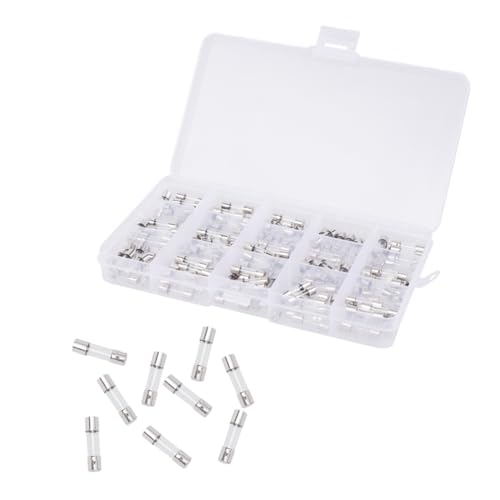 Hemobllo kit de fusibles de vidrio surtidos 150 unidades 5x20mm 250v 0.1a-20a con estuche plástico organizado miniatura 1