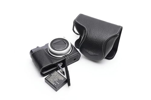 TP Original Leica C-LUX 専用 本革 ボディケース+カバー 黒色 (底面開閉)