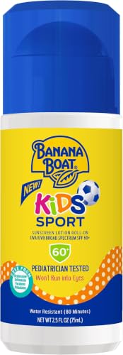 Image of Banana Boat Sport Kids Sunscreen Roll On Lotion SPF 60, 2.5oz | Travel Size Sunscreen for Kids Roll On, Childrens Sunblock SPF 60, 2.5oz (Pack of 12)