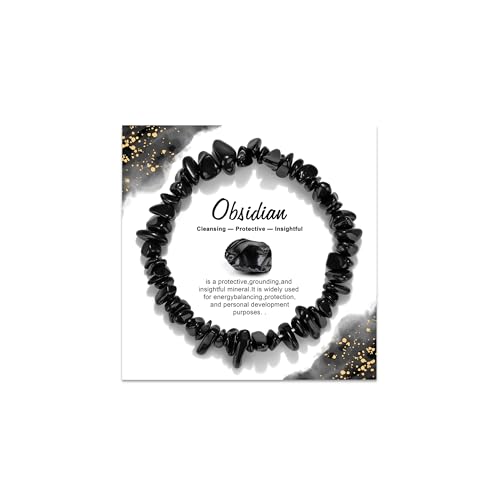 GolbalJew Natural Gemstone Beads Bracelets Healing Crystal Stone Beaded Bracelet for Women Men Handmade Spiritual Jewelry Gifts 5-8mm Obsidian Chips Beads