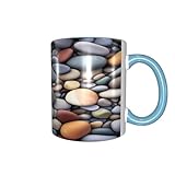 DZBDWZXH Sky Blue Handle Ceramic Coffee Mugs 11oz, (Pebble Stone) Print Restaurant Coffee Mug for Coffee,Cappuccino,Tea,Cocoa,Cereal - Image 2