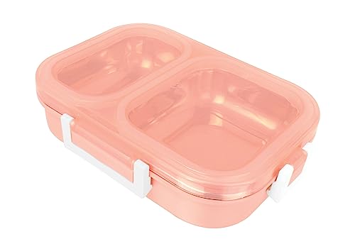 WARMEO Magic Stainless Steel Lunch Box for Kids & Adults, Suitable for Wet Food (Not Liquids) PUF Insulation Keeps Food Warm, BPA Free, 2 Compartments with Locking Lid and Steam Valve,(Pink)