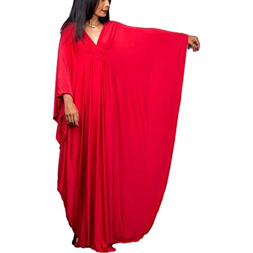 RanRui Caftans for Women Solid Color Chiffon Plus Size Kaftan Dresses Beach Cover Up V Neck Batwing Sleeve Caftans Loungewear A7