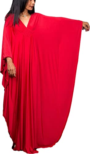 Image of RanRui Caftans for Women Solid Color Chiffon Plus Size Kaftan Dresses Beach Cover Up V Neck Batwing Sleeve Caftans Loungewear