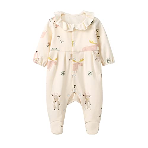 Image of pureborn Baby Girl's Pajamas Footed Pajamas Cotton Footies Coverall Sleep and Play for Infant Girl 0-3 Months Beige Deer