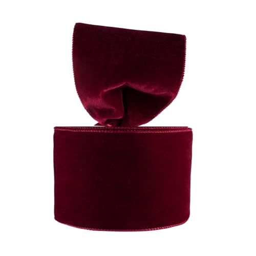 Meseey 2.5 x 10Yard Burgundy Velvet Wired Edge Ribbon Waterproof Velvet Ribbon for Christmas Gift Wrapping Wreath Making DIY Crafts Holiday Home Decor