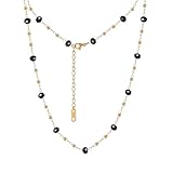 Bellitia Jewelry Collar en Acero Inoxidable, Collar Cuentas Cristal Negro Bohemia Vintage Collar Gargantilla Ajustable joyería declaración para Mujer