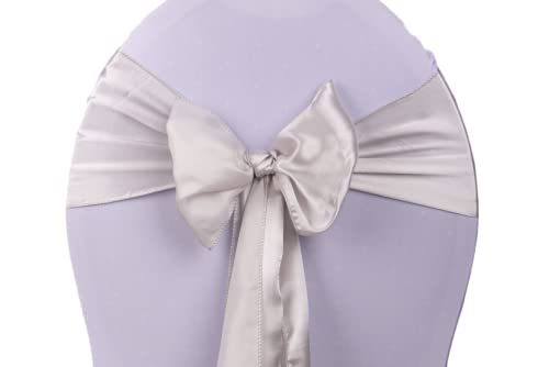 Deko Royal Lot de 50 nœuds de chaise en satin - Pour votre événement, nœud pour housses de chaise, décoration de chaise de mariage (argent)