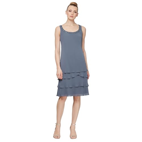 Image of S.L. Fashions Women's Mother of The Bride Tiered Jacket Dress with Shoulder Embellishment