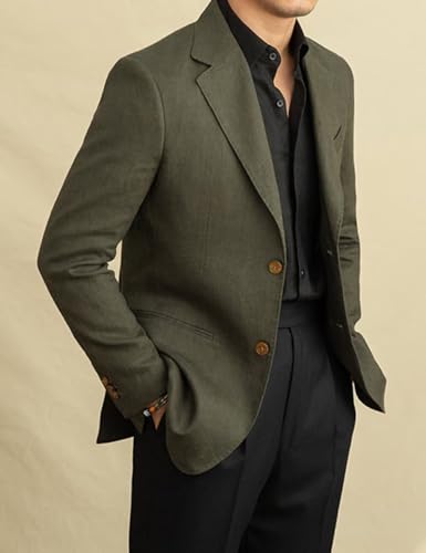 Men's Casual Linen Blazer Jacket Single Breasted Sports Coat Vintage Notched Lapel Wedding Tuxedo3