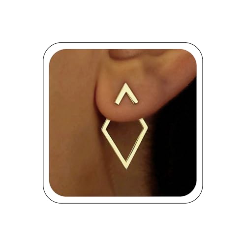 Asdinbrettan Ensemble de boucles d'oreilles à tige géométriques en or/argent pour femme, boucles d'oreilles à double piercing en forme de triangle...