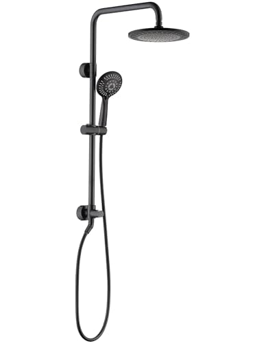 Image of BRIGHT SHOWERS Shower System, 9 Inch Rain Shower Head with 5-Function Hand Shower, Dual Shower Combo with Height Adjustable Holder, Solid Brass Rail, 60 Inch Stainless Steel Hose, Oil-Rubbed Bronze