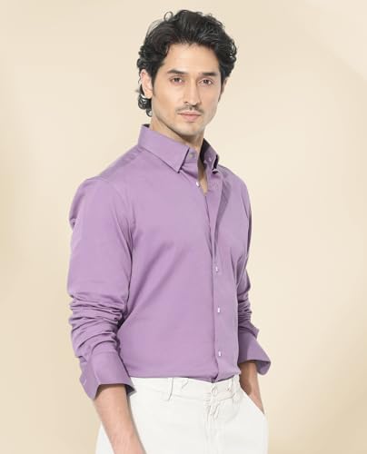 Image of IndoPrimo Men's Satin Shirt with Spread Collar Neck Line Solid Pattern Full Sleeves Regular Fit Western Style and Standard Length