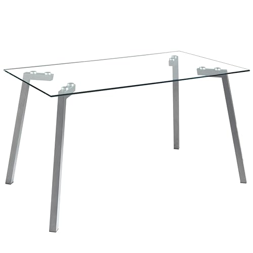 Miroytengo Mesa de Cocina Fija Vidrio Cristal Transparente Rectangular Mesa Comedor Salón Patas Gris 140x80x7